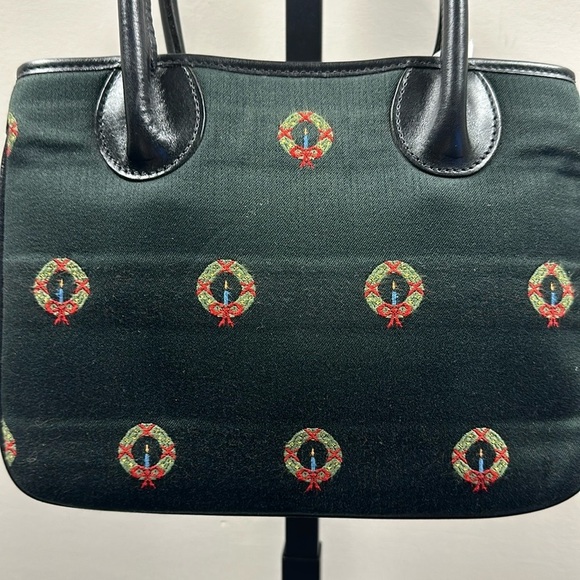 J. McLaughlin Holiday Wreath Purse Bag Black Vintage Embroidered Party Preppy - Picture 2 of 8